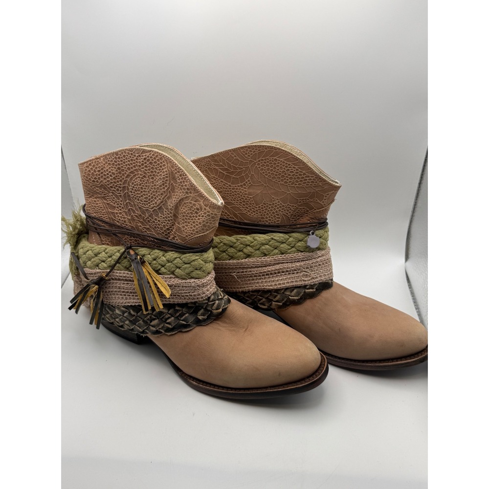 Freebird by‎ Steven Mezcal Tan Leather Boho Western Ankle Boots Womens 7M